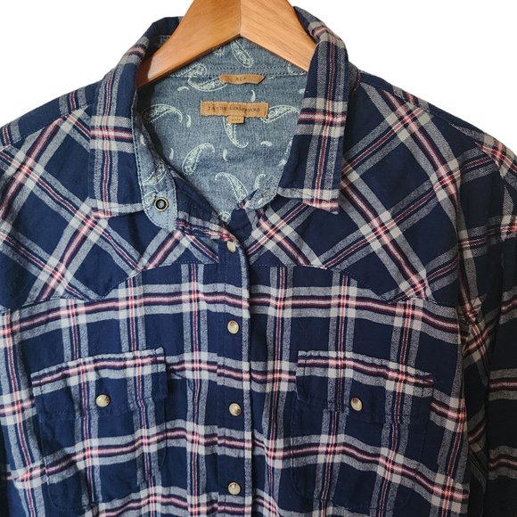 JACHS Girlfriend Bea Light Flannel Plaid Button-Down Shirt Blue XXL - Picture 5 of 14
